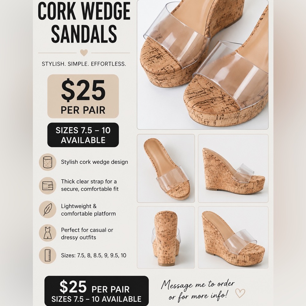 Cork Wedge Sandals with Clear Strap - Tan
